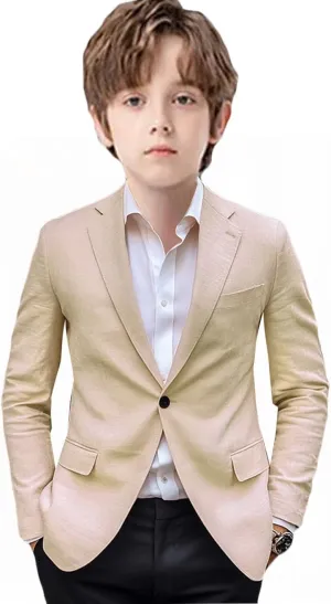 VENNYNG Boys and Kids Linen Suit Jacket Children Spring Summer Pure Color Slim Casual Kids Blazer Coat Breathable