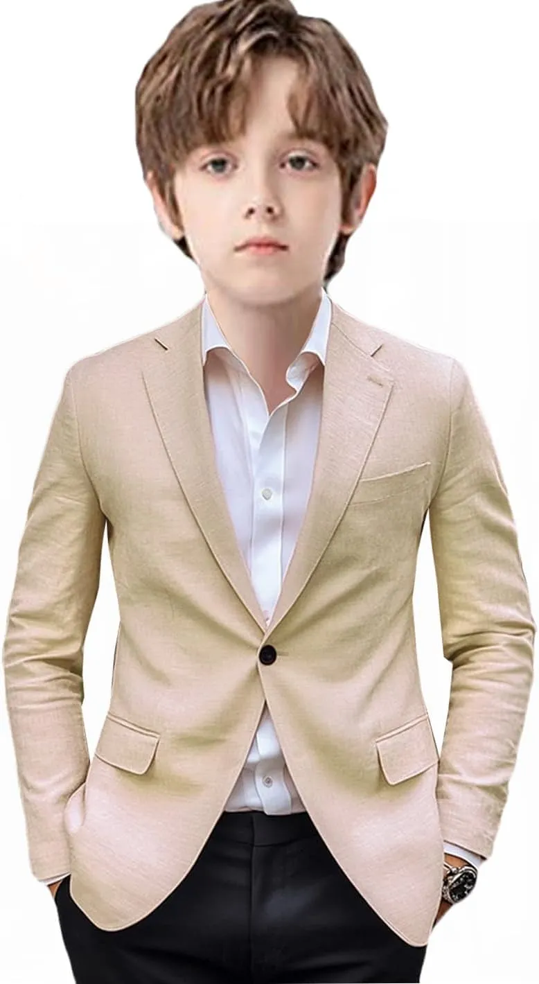 VENNYNG Boys and Kids Linen Suit Jacket Children Spring Summer Pure Color Slim Casual Kids Blazer Coat Breathable