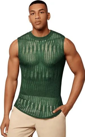 Verdusa Men's Knitted Tank Top Sleeveless Round Neck Pullover Shirt Undershirt