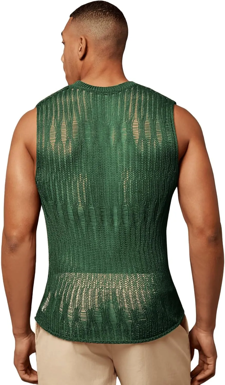 Verdusa Men's Knitted Tank Top Sleeveless Round Neck Pullover Shirt Undershirt