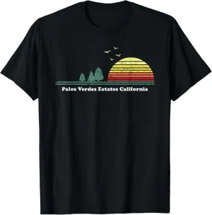 Vintage Palos Verdes Estates, California Sunset Print T-Shirt