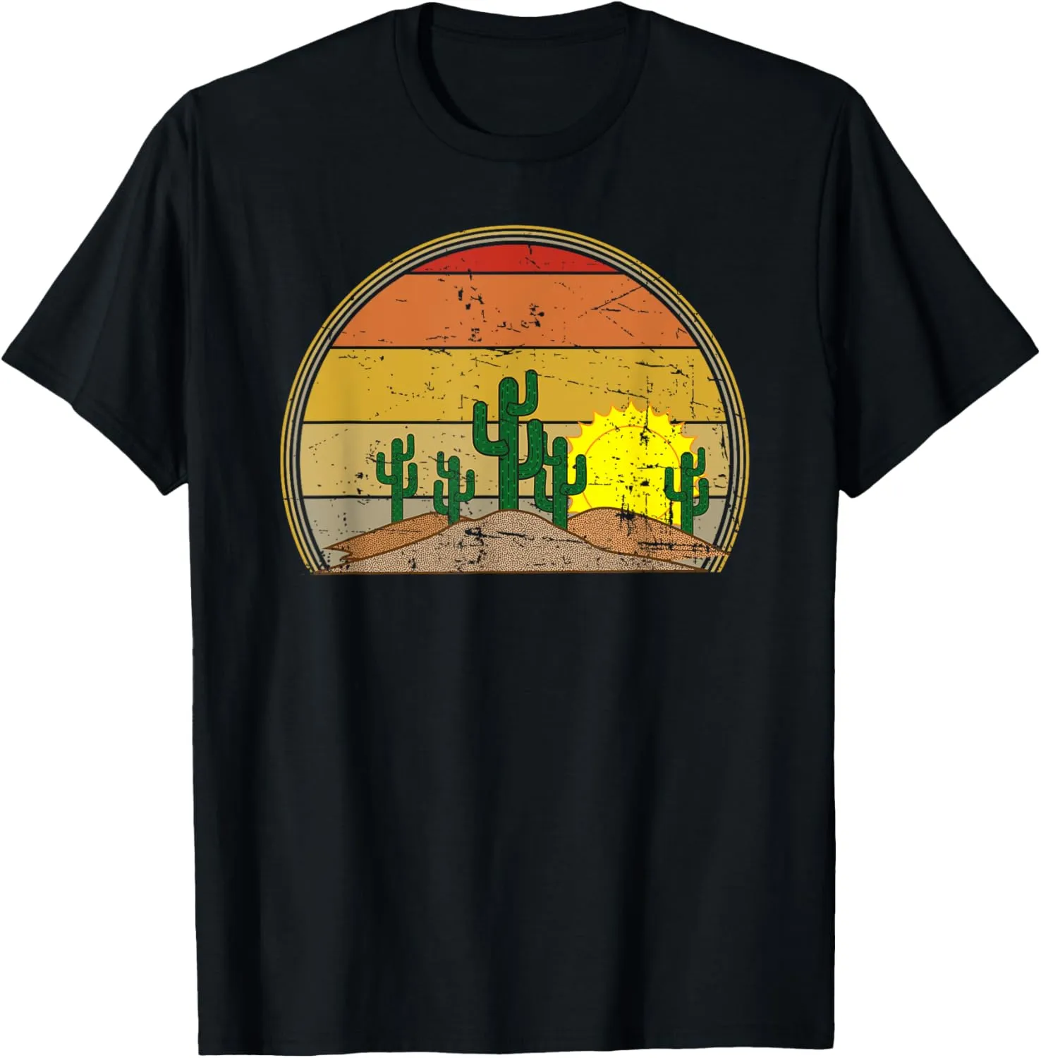 Vintage Saguaro Cactus Sunset Opuntia Cactaceae Artwork T-Shirt