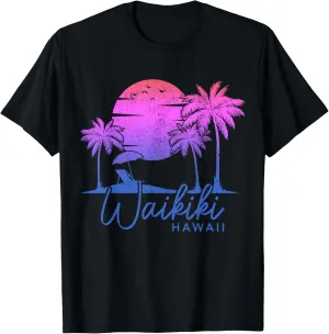 Waikiki Beach Hawaii Surf Vintage Sunset Surfer T-Shirt