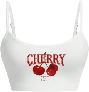 WDIRARA Women's Cherry Graphic Crop Tops Y2k Sexy Sleeveless Camisole Top