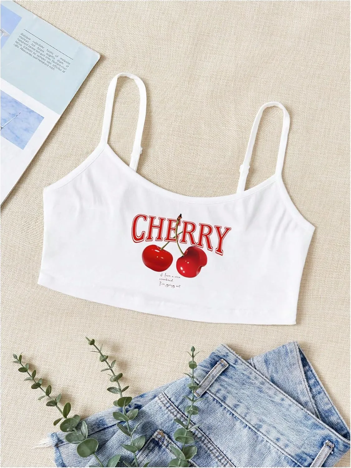 WDIRARA Women's Cherry Graphic Crop Tops Y2k Sexy Sleeveless Camisole Top
