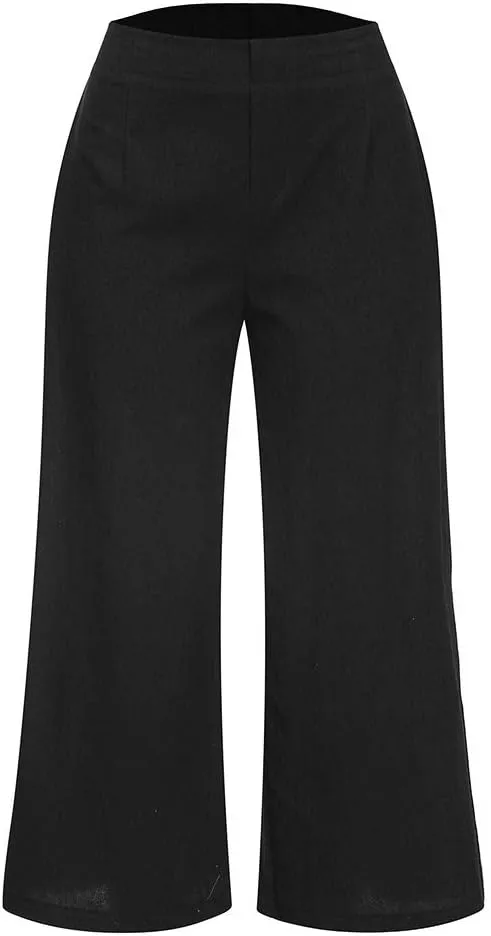 White Linen Pants Women Lounge Summer Baggy Waist Trousers with Pockets Solid Travel Palazzo Pants for Women