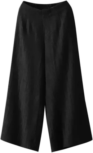 White Linen Pants Women Lounge Summer Baggy Waist Trousers with Pockets Solid Travel Palazzo Pants for Women