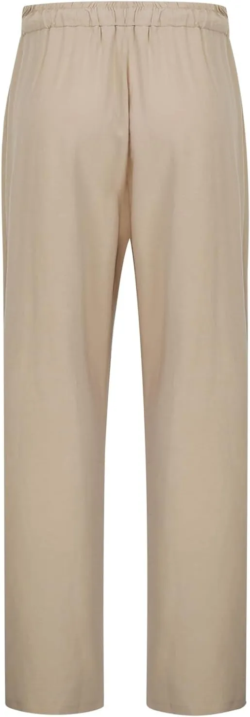 Wide Leg Cotton Linen Pants Women Summer Solid Lounge Trousers with Pockets Comfy Soft Loose Flowy Baggy Casual Pants