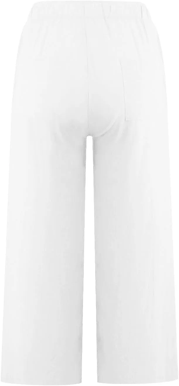 Wide Leg Linen Pants for Women Elastic Waist Casual Crop Capri Pant Loose Comfy Lounge Trouser Summer Beach Outfits