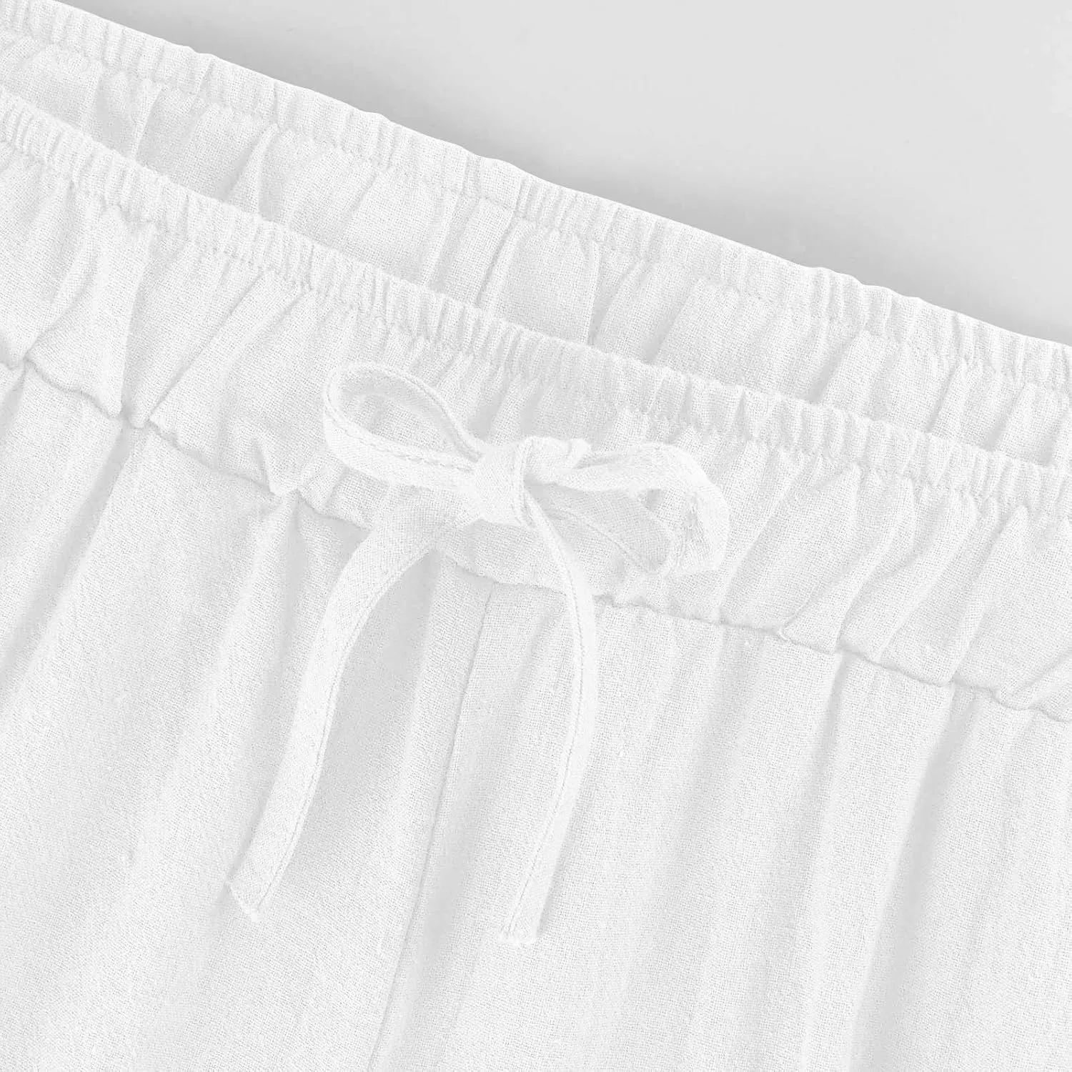 Wide Leg Linen Pants for Women Elastic Waist Casual Crop Capri Pant Loose Comfy Lounge Trouser Summer Beach Outfits