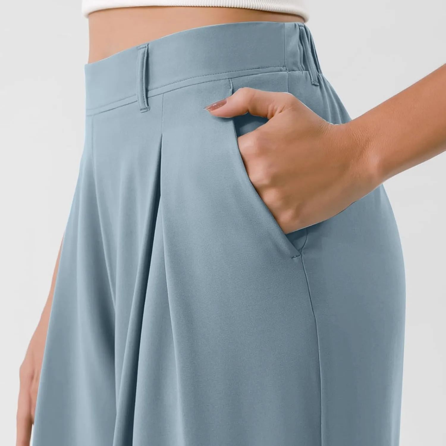 Wide Leg Pants for Women Pull On Flowy Palazzo Pants Lightweight Summer High Wasited Dress Pants with Pockets