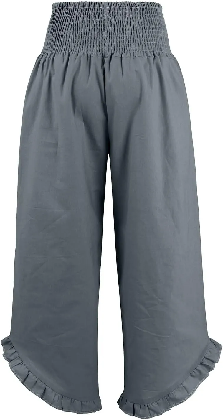 Wide Leg Pants Woman Elastic Waist High Waisted Smocked Linen Pants with Pockets Flowy Casual Summer Womens Trousers