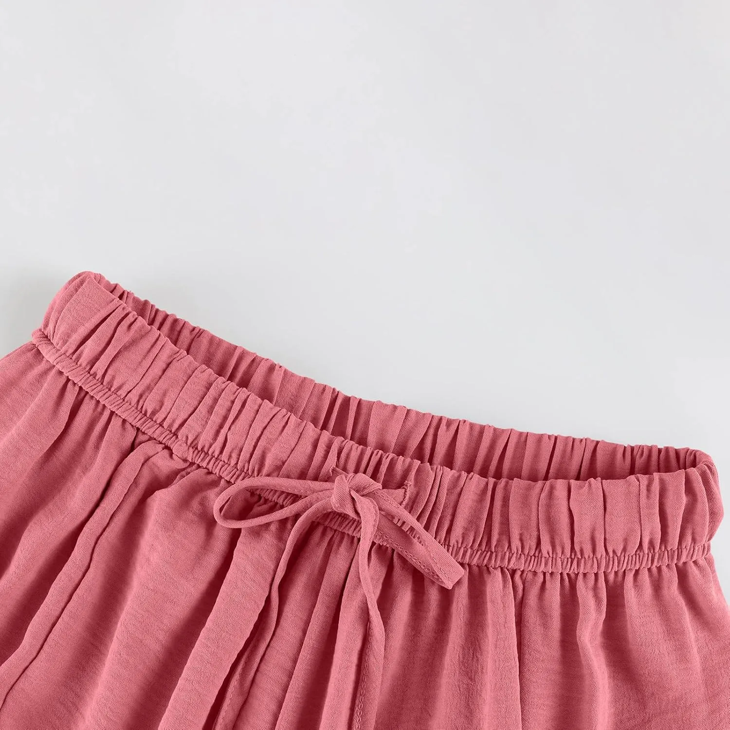 Wide Leg Pants Woman High Waisted Drawstring Casual Boho Pants Summer Baggy Trendy Palazzo Harem Trousers with Pockets