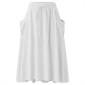 Women 2023 Spring Summer Long Skirts Womens Casual High Waist Pleated A Line Elastic Waistband Midi Skirt with