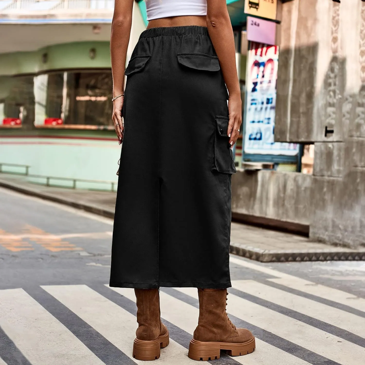 Women Baggy Parachute Skirt Comfy Casual Cotton Y2k Cargo Maxi Long Skirt 2024