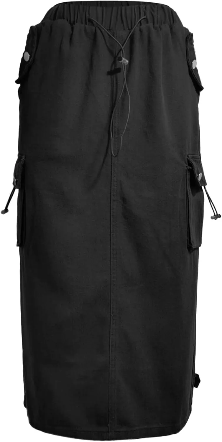 Women Baggy Parachute Skirt Comfy Casual Cotton Y2k Cargo Maxi Long Skirt 2024