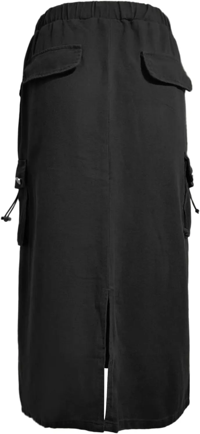 Women Baggy Parachute Skirt Comfy Casual Cotton Y2k Cargo Maxi Long Skirt 2024