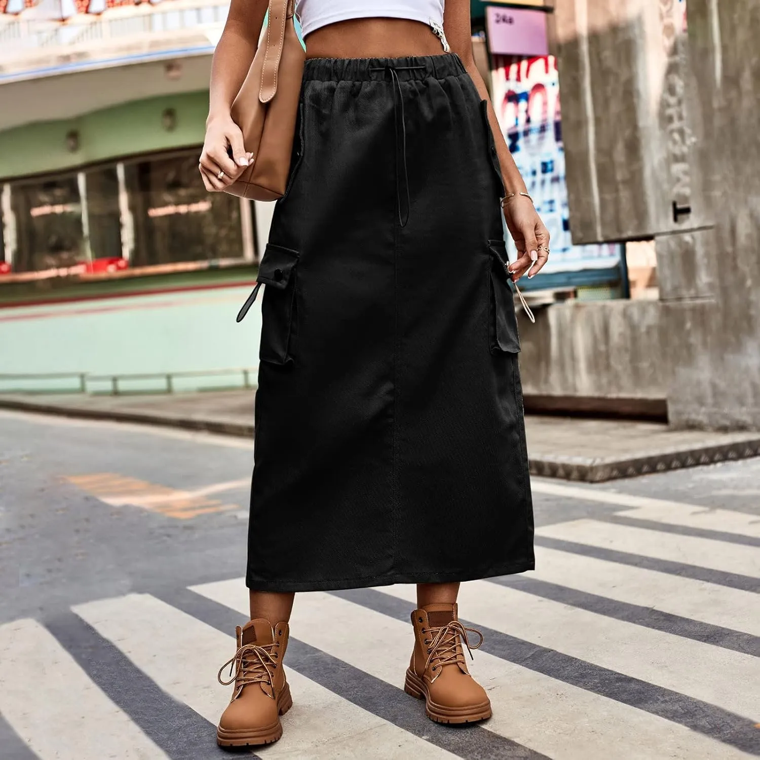 Women Baggy Parachute Skirt Comfy Casual Cotton Y2k Cargo Maxi Long Skirt 2024