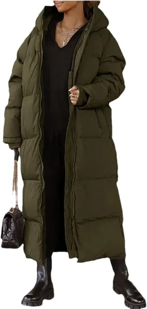 Women Coat Winter Thickened Loose Style Long Sleeve Solid Color Windproof Warm Hooded Down Cotton Padded Long Jacket