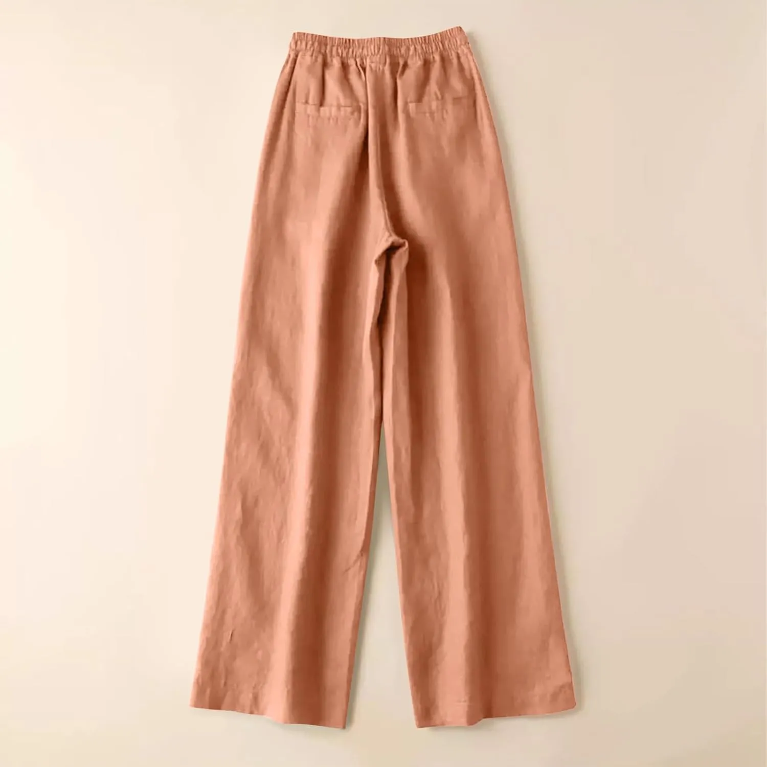 Women Fashion Solid Color Cotton Elastic Long Pants Beach Leisure Trousers