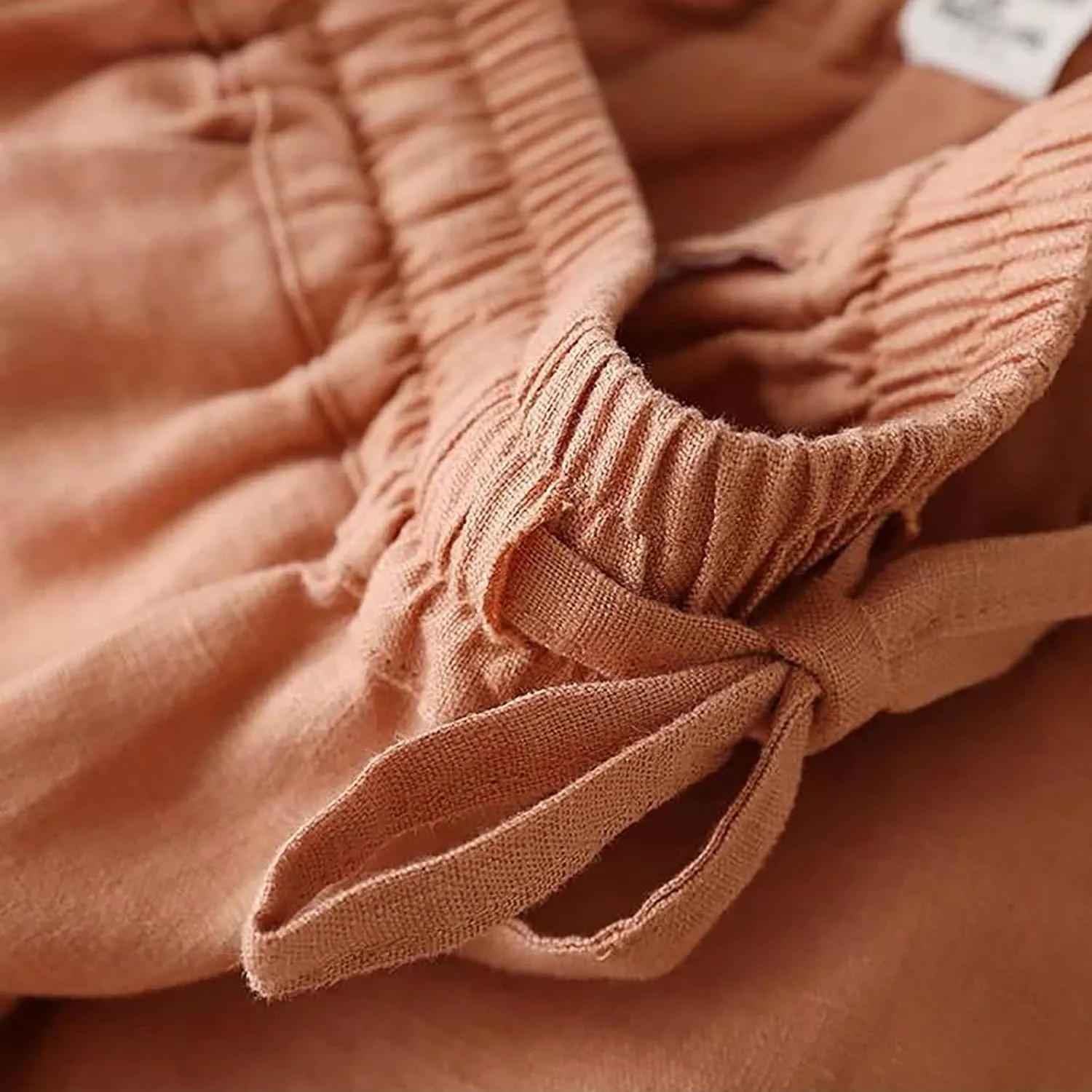 Women Fashion Solid Color Cotton Elastic Long Pants Beach Leisure Trousers