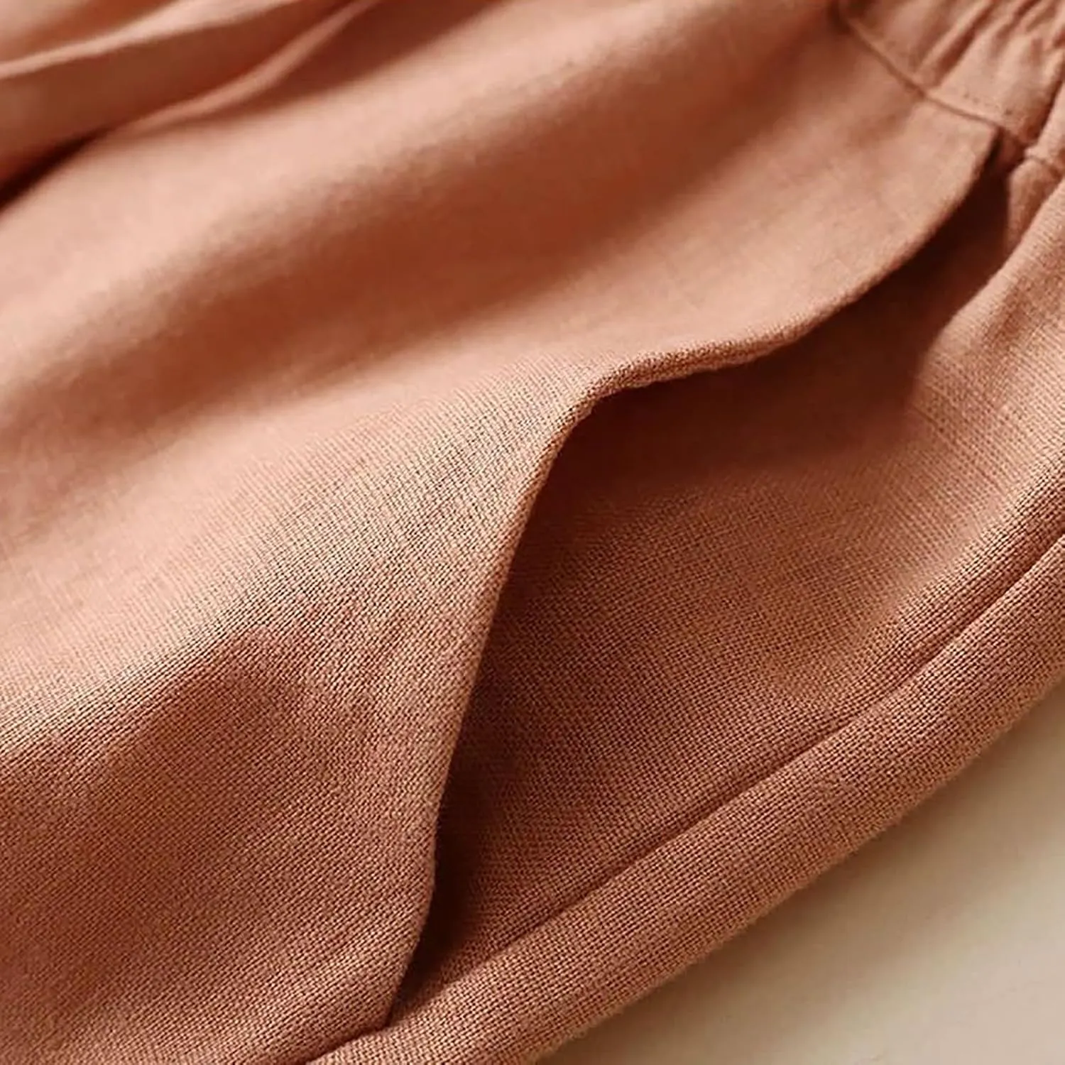 Women Fashion Solid Color Cotton Elastic Long Pants Beach Leisure Trousers