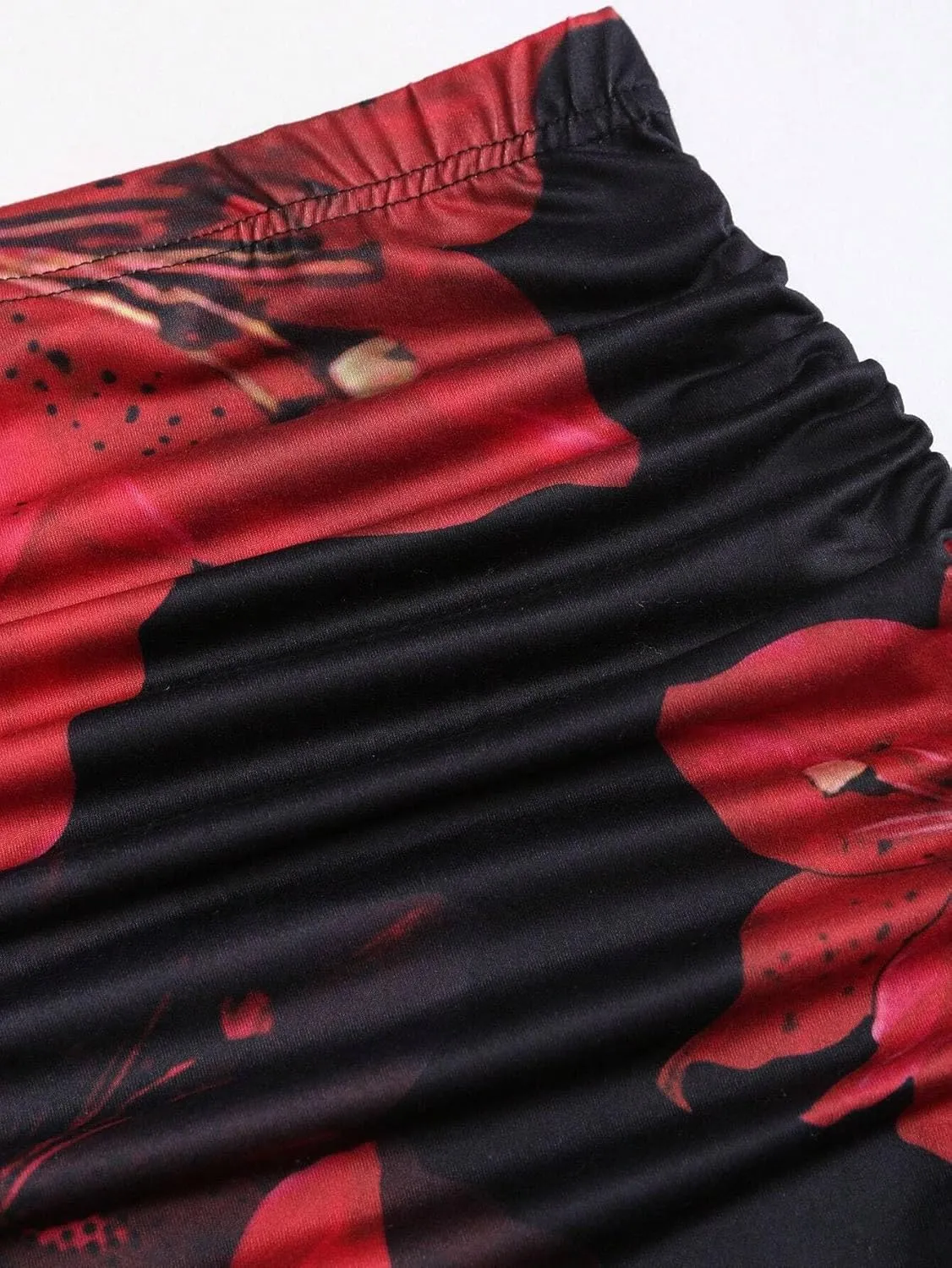 Women Floral Midi Skirt Print Mermaid Long Skirt Pleated Maxi Skirt Summer