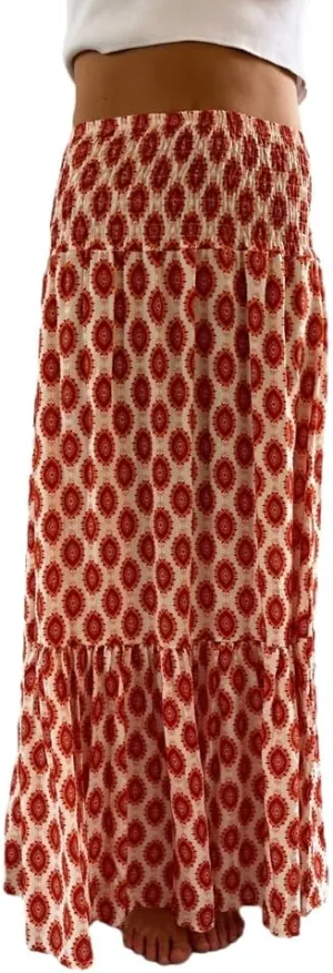 Women Flowy Boho Maxi Skirt Print Pleated Aline Long Summer Sexy Skirt