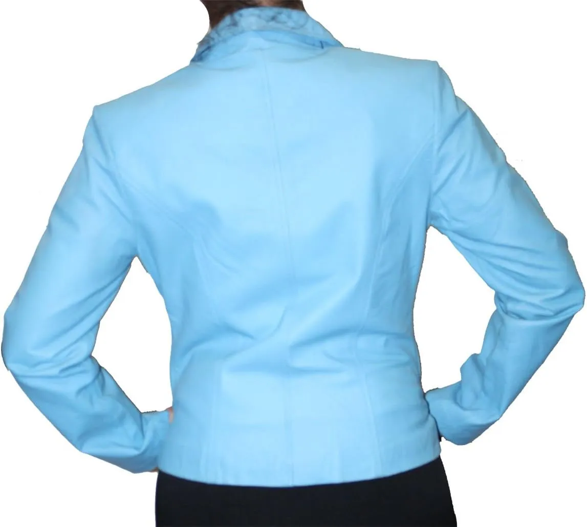 Women Genuine Soft napa Leather Short Fitted Waist Zipper Closure Leather Jacket