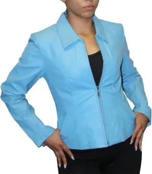 Women Genuine Soft napa Leather Short Fitted Waist Zipper Closure Leather Jacket