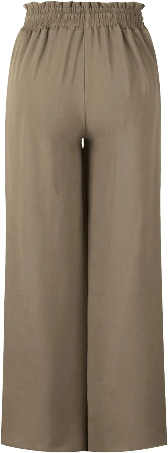 Women High Waist Casual Wide Leg Long Palazzo Pants Trousers Solid Color Drawstring Pants Beach Vacation Clothes