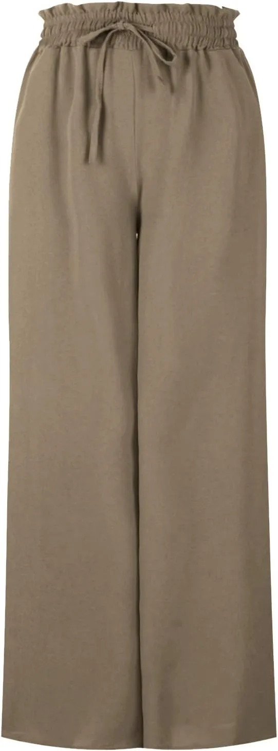 Women High Waist Casual Wide Leg Long Palazzo Pants Trousers Solid Color Drawstring Pants Beach Vacation Clothes