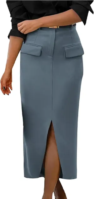 Women High Waisted Cargo Midi Skirt Y2k Summer Vintage Pencil Slit Long Skirts Dressy Casual Business Work Skirts