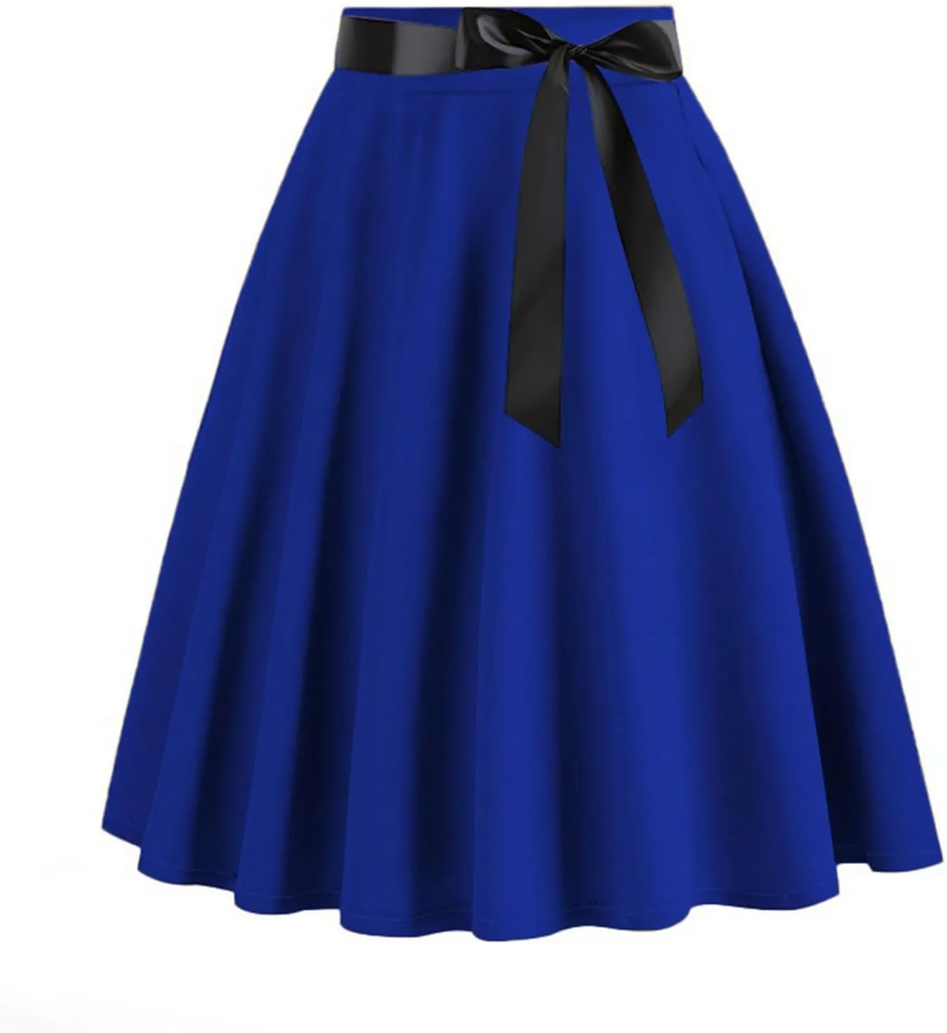 Women Knee Length 50s Retro Skirts Vintage Hepburn Rockabilly Skirts High Waist Flared A-Line Swing Skirt with Belt
