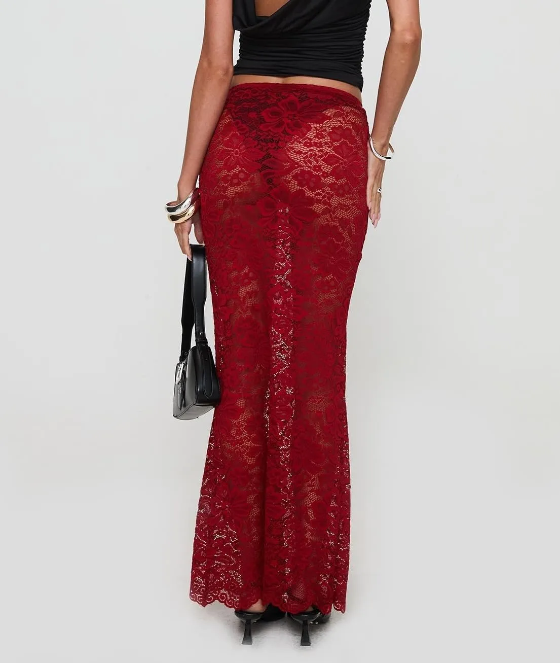 Women Lace Long Skirts Y2k Sheer Maxi Skirt Sexy See Through Beach Cover Up Long Skirt Streetwear