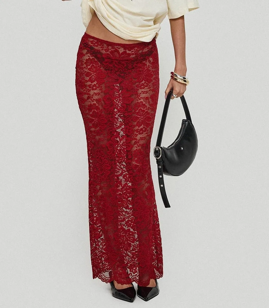 Women Lace Long Skirts Y2k Sheer Maxi Skirt Sexy See Through Beach Cover Up Long Skirt Streetwear