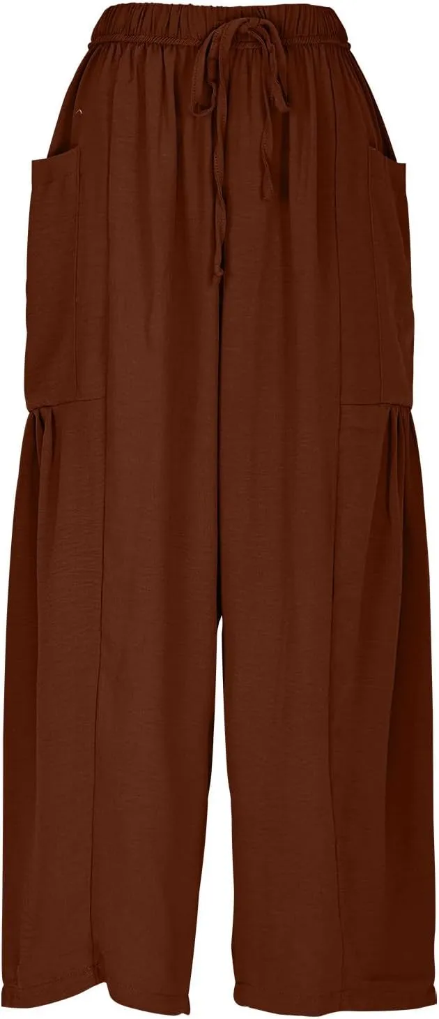 Women Linen Baggy Harem Pants Summer Drawstring Casual Beach Pant 2025 Vacation Wide Leg Lounge Trousers with Pockets