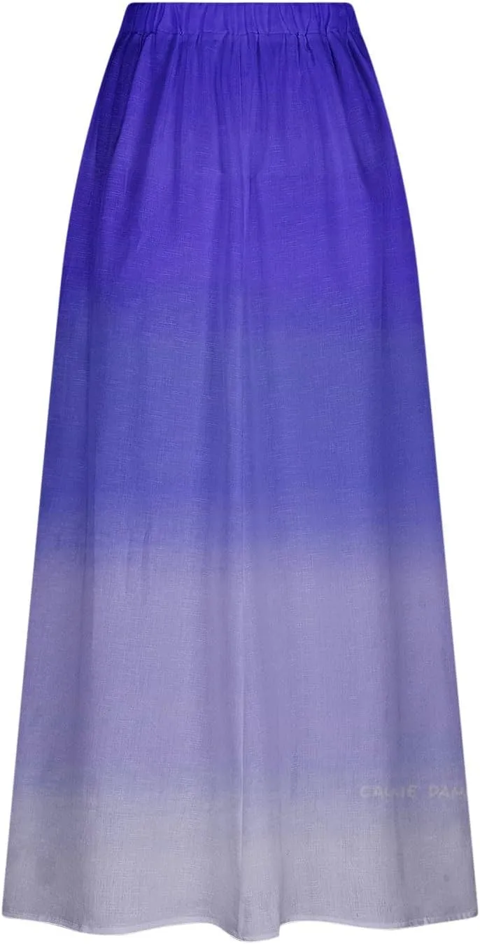 Women Maxi Skirt Gradient Color Loose Fit Stretchy Summer Skirt with Pockets Pleated Comfy Trendy 2025 Casual Skirt