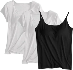 Women Modal Tank Tops 3 Pack with Built in Bras Yoga Athletic Camisole Top Comfy Lounge Camis Soft Cotton Undershirts