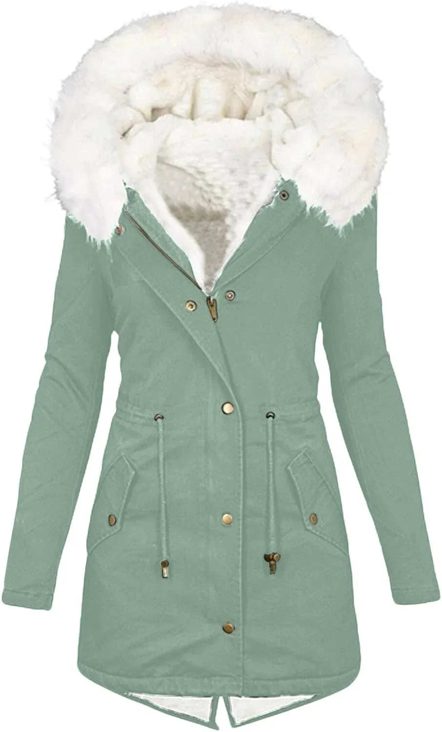 Women Parka Faux Pea Coat Sherpa Fleece Lined Distressed Jackets Thicken Warm Casual Outerwear Fuzzy Trench Coat