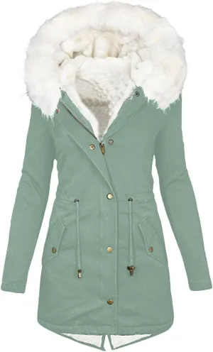 Women Parka Faux Pea Coat Sherpa Fleece Lined Distressed Jackets Thicken Warm Casual Outerwear Fuzzy Trench Coat