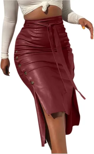 Women Split Work Midi Skirts Elastic High Waisted Bodycon Pencil Skirt Elegant Slim Fit Business Dress