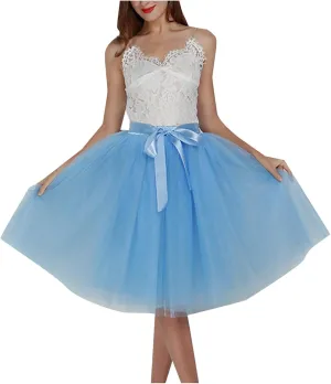Women Tulle Skirt Adult 6 Layered Pleated Tutu Skirt A Line Knee Length Petticoat Swing Short Prom Party Skirt