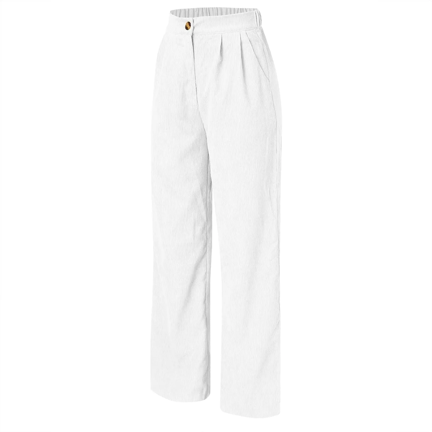 Women Wide Leg High Waist Linen Pants Back Elastic Waist Work Casual Trousers