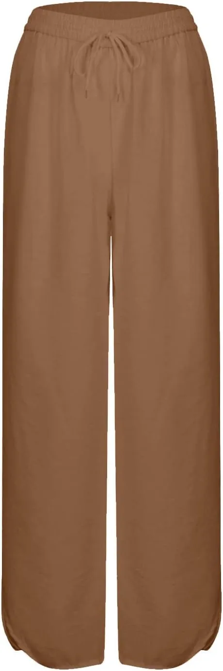 Women Wide Leg Pants, Cotton Linen Boho Trousers High Waist Palazzo Casual Lounge Pants 2025 Summer Beach Slacks