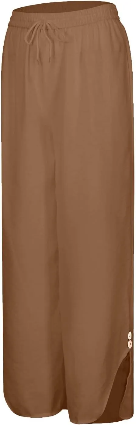 Women Wide Leg Pants, Cotton Linen Boho Trousers High Waist Palazzo Casual Lounge Pants 2025 Summer Beach Slacks