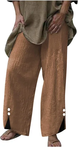 Women Wide Leg Pants, Cotton Linen Boho Trousers High Waist Palazzo Casual Lounge Pants 2025 Summer Beach Slacks