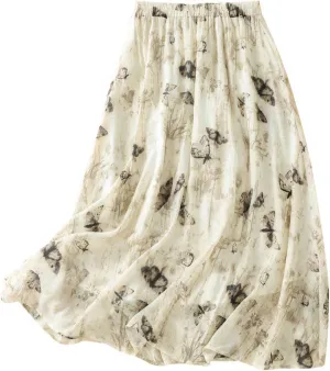 Women's 2024 Summer Double Layer Elastic High Waisted Skirt Casual Comfy Loose Print A-Line Flowy Midi Long Skirts