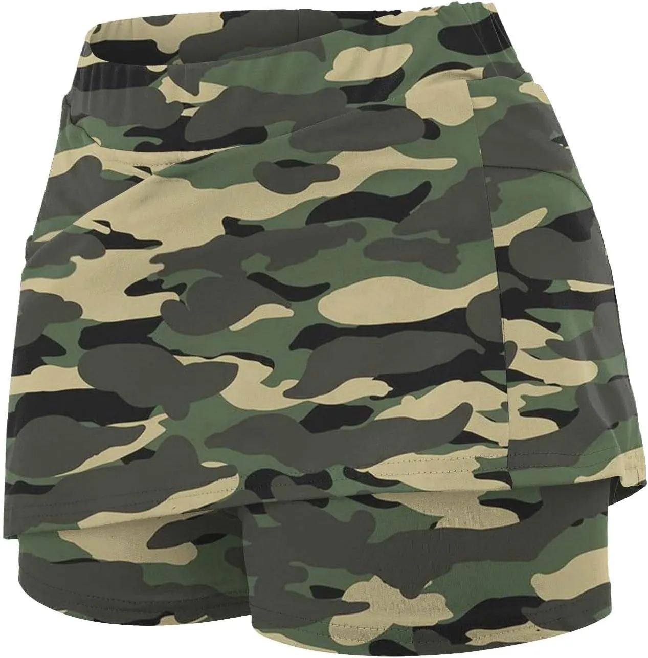 Women's A Line Skort Camo Print Gym Athletic Tennis Stretchy Mini Skirts Comfy Sports Workout Golf 2 in 1 Shorts Underneath