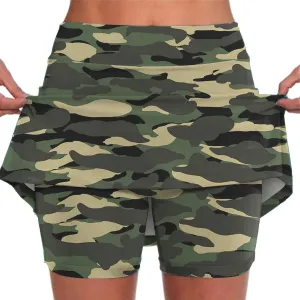 Women's A Line Skort Camo Print Gym Athletic Tennis Stretchy Mini Skirts Comfy Sports Workout Golf 2 in 1 Shorts Underneath